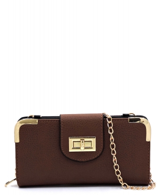 Fashion Turn Lock Crossbody Wallet AD041 BROWN